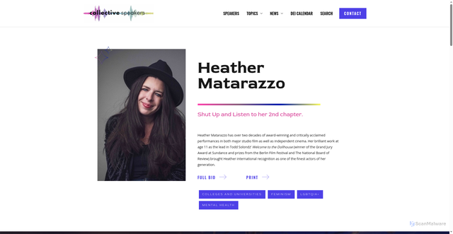 Security scan screenshot of https://collectivespeakers.com/speakers/heather-matarazzo/