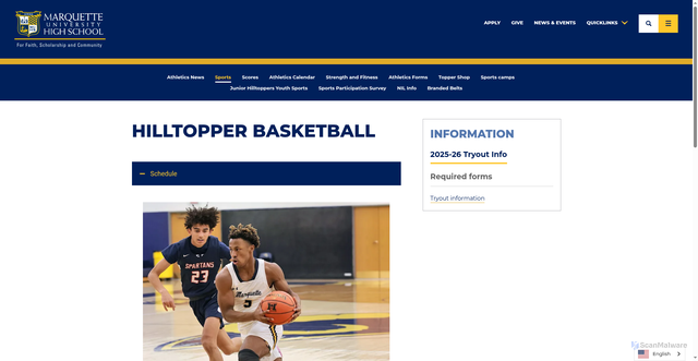 Security scan screenshot of https://www.muhs.edu/athletics/sports/basketball