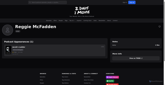 Security scan screenshot of https://2dads1movie.com/people/reggie-mcfadden