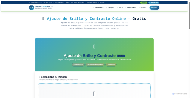 Security scan screenshot of https://onlinetecnotools.com/ajuste-de-brillo-y-contraste-online-gratis/
