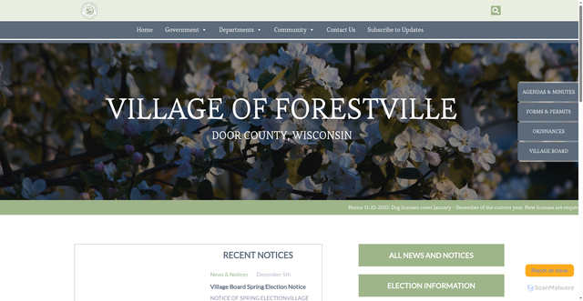 Security scan screenshot of https://villageofforestvillewi.gov/