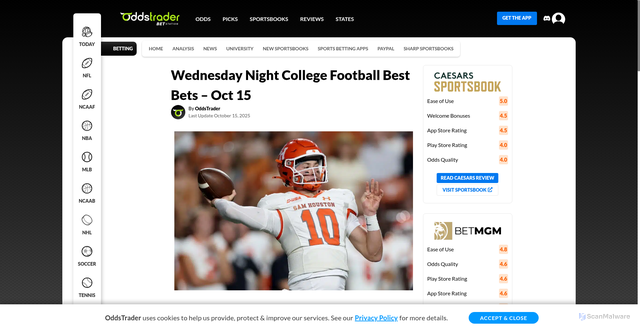 Security scan screenshot of https://www.oddstrader.com/betting/analysis/wednesday-night-college-football-bets/