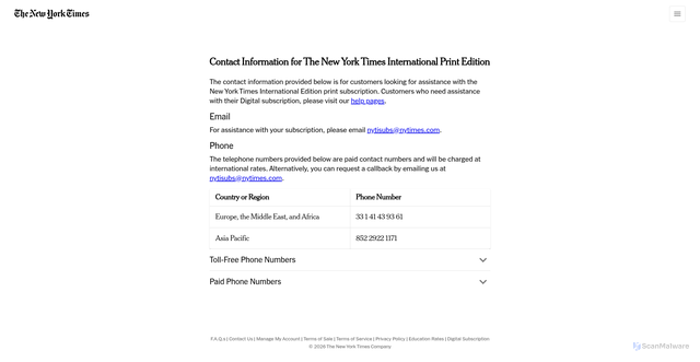 Security scan screenshot of https://subscribe.inyt.com/contact-us