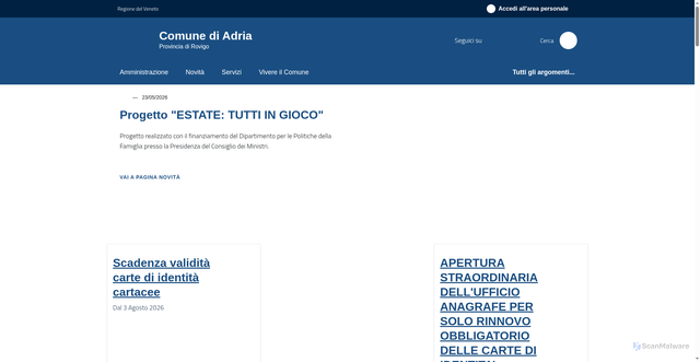 Security scan screenshot of https://www.comune.adria.ro.it