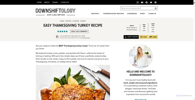 Security scan screenshot of https://downshiftology.com/recipes/thanksgiving-turkey-recipe/