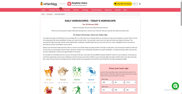 Security scan screenshot of https://www.mpanchang.com/horoscope/daily/