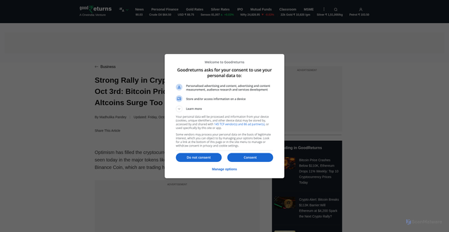 Security scan screenshot of https://www.goodreturns.in/news/strong-rally-in-cryptocurrency-prices-today-oct-3rd-bitcoin-price-rises-back-to-120k-altcoins-surge-1460835.html