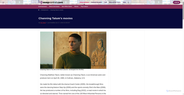 Security scan screenshot of https://www.soapcentral.com/entertainment/channing-tatum-movies