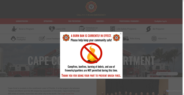 Security scan screenshot of https://www.capecoralfire.com/