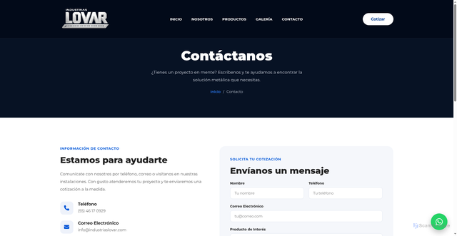 Security scan screenshot of https://industriaslovar.com.mx/contacto.html