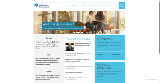 Security scan screenshot of https://www.universitiesnz.ac.nz/
