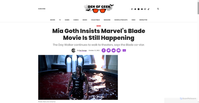Security scan screenshot of https://www.denofgeek.com/movies/mia-goth-marvel-blade-movie-still-happening/