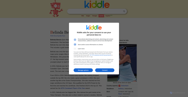 Security scan screenshot of https://kids.kiddle.co/Belinda_Bencic