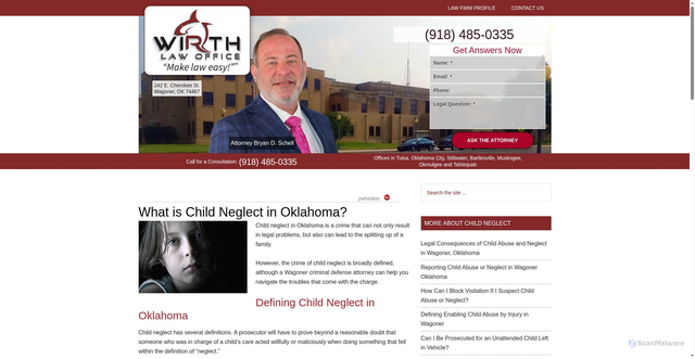 Security scan screenshot of https://www.wagonerlawyer.com/wagoner-lawyer-blog/2015/01/child-neglect-in-oklahoma/