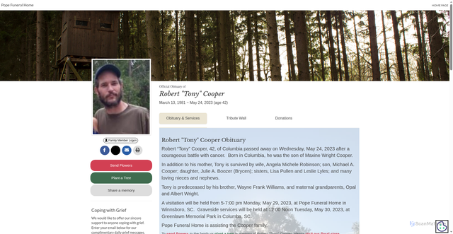 Security scan screenshot of https://www.popefuneralhomesc.com/obituary/RobertTony-Cooper