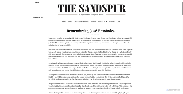 Security scan screenshot of https://www.thesandspur.org/remembering-jose-fernandez/