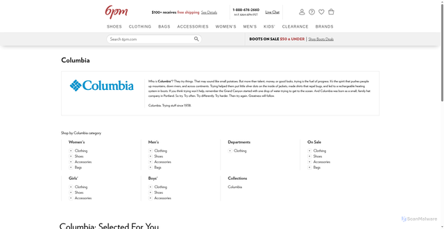 Security scan screenshot of https://www.6pm.com/b/columbia/brand/334