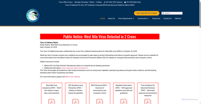 Security scan screenshot of https://www.oaklandmaine.us/