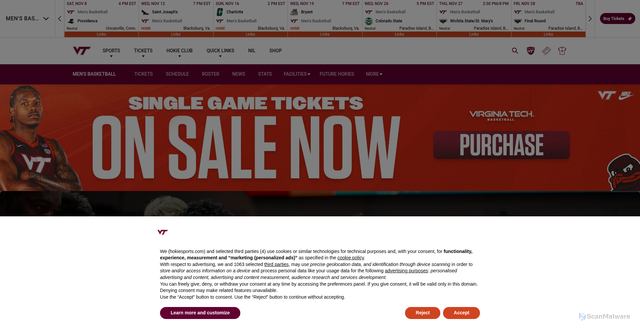 Security scan screenshot of https://hokiesports.com/sports/mens-basketball