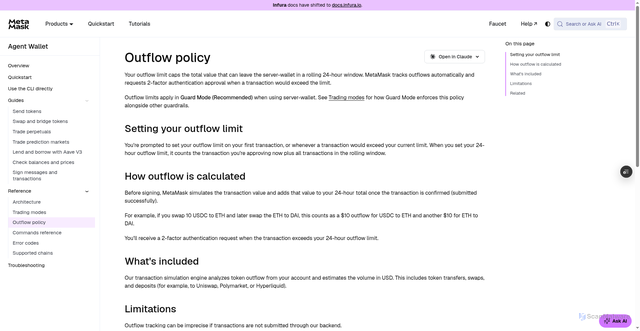 Security scan screenshot of http://metamask-docs-fbv47wj26-consensys-ddffed67.vercel.app/agent-wallet/reference/outflow-policy/