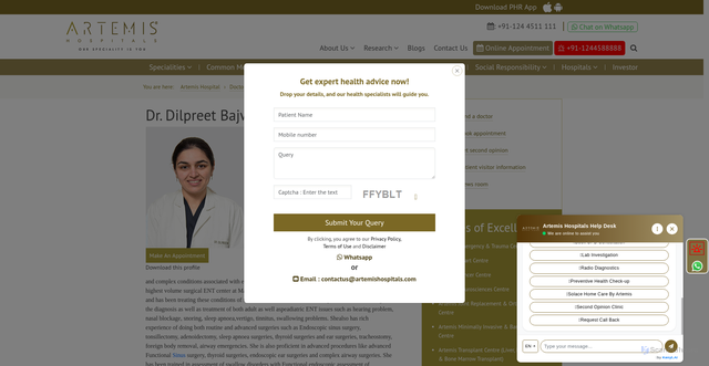 Security scan screenshot of https://www.artemishospitals.com/doctor/profile/dilpreet-bajwa