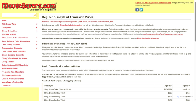 Security scan screenshot of https://www.mousesavers.com/disneyland-california-vacation-discounts-and-deals/disneyland-ticket-discounts/regular-disneyland-gate-ticket-prices/