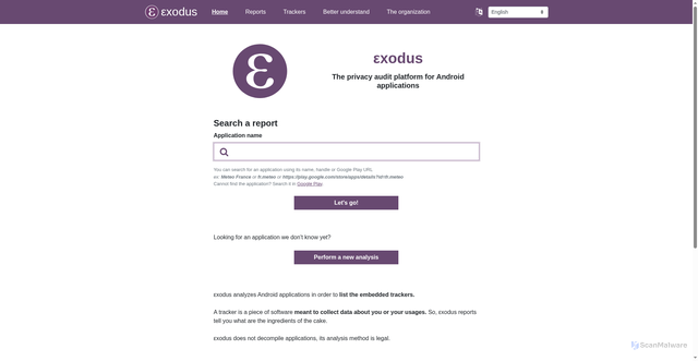 Security scan screenshot of https://reports.exodus-privacy.eu.org