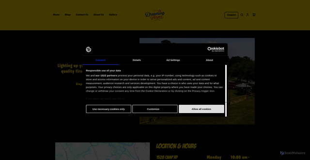 Security scan screenshot of https://www.dreamingfarmsfireworks.com/visit