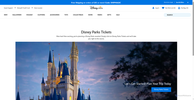 Security scan screenshot of https://www.disneystore.com/disney-parks-tickets.html