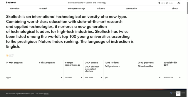 Security scan screenshot of https://skoltech.ru