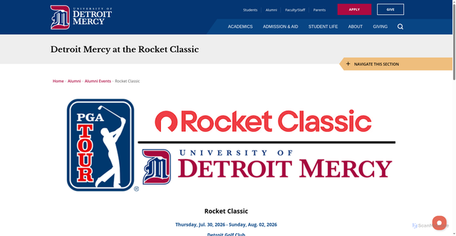 Security scan screenshot of https://www.udmercy.edu/alumni/events/pga.php