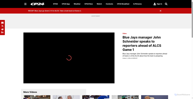 Security scan screenshot of https://www.cp24.com/video/2025/10/11/blue-jays-manager-john-schneider-speaks-to-reporters-ahead-of-alcs-game-1/