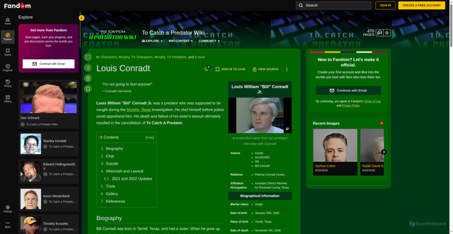 Security scan screenshot of https://to-catch-a-predator.fandom.com/wiki/Louis_Conradt