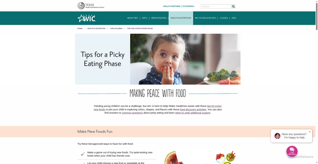 Security scan screenshot of https://texaswic.org/health-nutrition/children/tips-picky-eating-phase