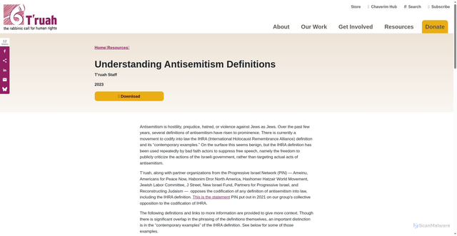 Security scan screenshot of https://truah.org/resources/understanding-antisemitism-definitions/