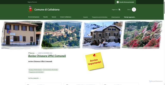 Security scan screenshot of https://www.comune.callabiana.bi.it/