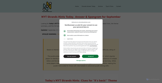 Security scan screenshot of https://strandssolution.com/strands-answer-today/
