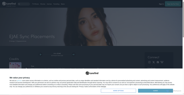 Security scan screenshot of https://www.tunefind.com/artist/ejae