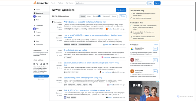 Security scan screenshot of https://stackoverflow.com