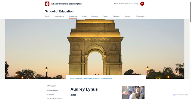 Security scan screenshot of https://education.indiana.edu/programs/global-gateway/student-spotlights/india/audrey-lyhus.html
