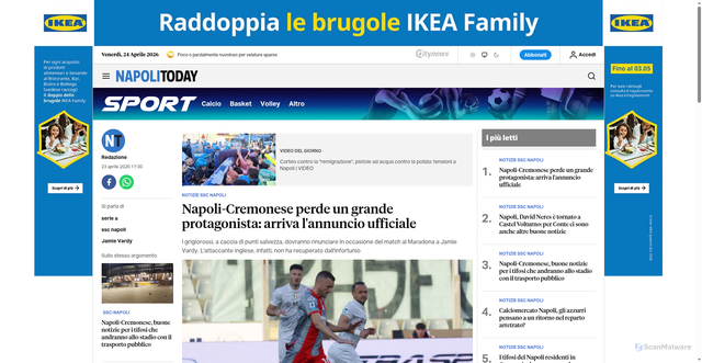 Security scan screenshot of https://www.napolitoday.it/sport/ssc-napoli/napoli-cremonese-convocati.html