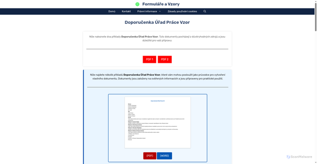 Security scan screenshot of https://formulare-vzory.com/doporucenka-urad-prace-vzor/