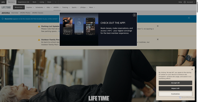 Security scan screenshot of https://my.lifetime.life/clubs/or/beaverton/arora/pilates.html