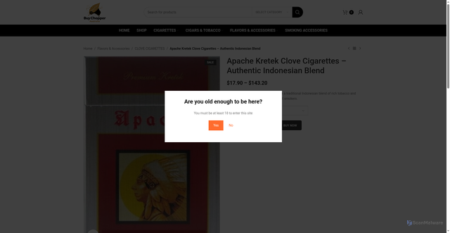 Security scan screenshot of https://buychopperaustralia.com/product/apache-kretek-clove-cigarettes-authentic-indonesian-blend/