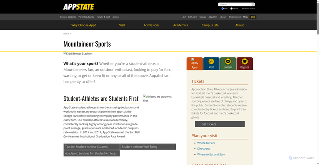Security scan screenshot of https://www.appstate.edu/athletics/