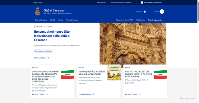 Security scan screenshot of https://www.comune.casarano.le.it