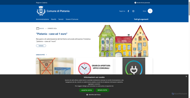 Security scan screenshot of https://www.comune.platania.cz.it/it