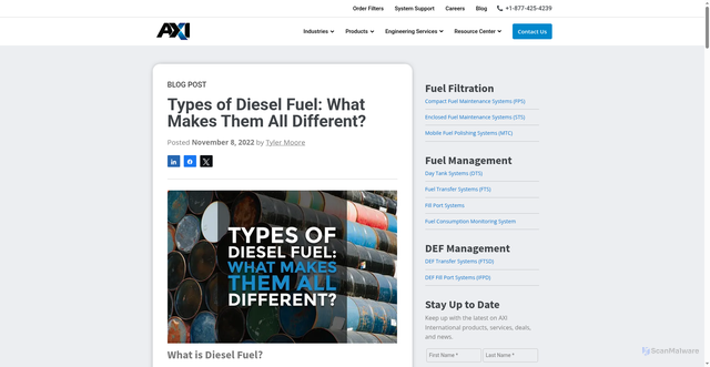 Security scan screenshot of https://axi-international.com/types-of-diesel-fuel-what-makes-them-all-different/