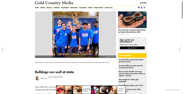 Security scan screenshot of https://goldcountrymedia.com/news/338647/bulldogs-run-well-at-state/