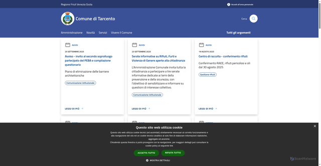 Security scan screenshot of https://www.comune.tarcento.ud.it/it